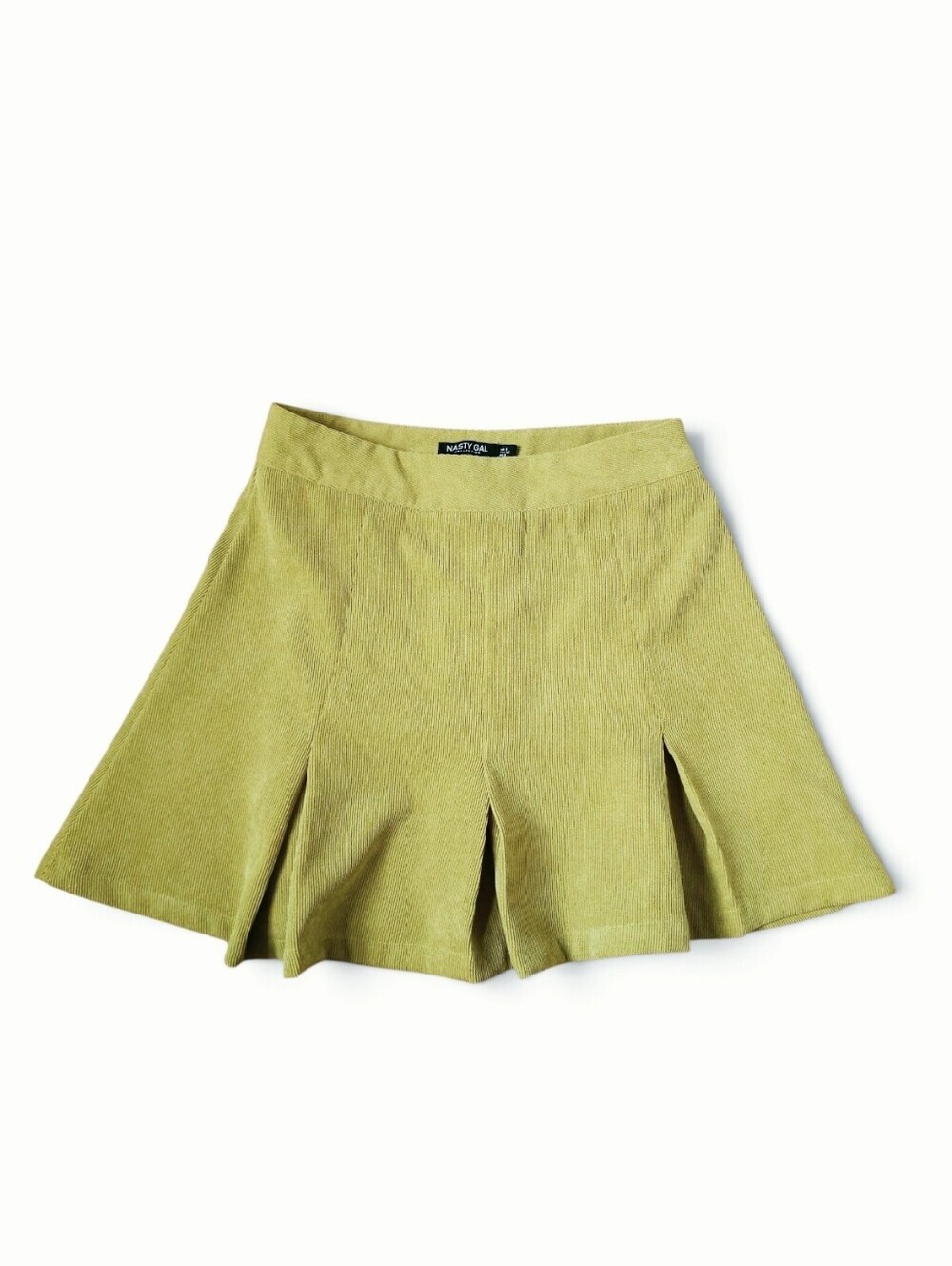 Nasty Gal Light Olive Green Corduroy Pleated A-Line Mini Skirt, Size 4